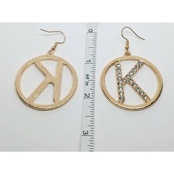 Rhinestone K Earrings - Picture 3 of 3